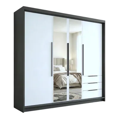 Produktbild von Geräumiger vier-türiger Kleiderschrank VIVO mit Schubladen und Metallgriffen – modernes Design