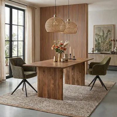 Produktbild von Esstisch PURI aus massivem Akazienholz 180 x 100 cm, Natur - Robuster Küchentisch mit natürlicher Holzmaserung, Esszimmertisch mit abgerundeten Tischkanten und pflegeleichter Oberfläche