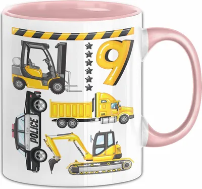 Produktbild von 9. Geburtstag Geschenk Tasse Becher Jungen Jungs Baustelle Polizei Geburtstagsgeschenk 9 (Rosa)