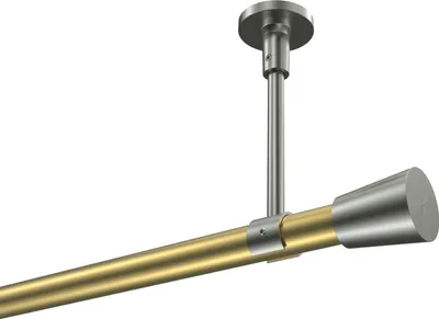 Produktbild von Interdeco Gardinenstange / Vorhangstange Messing-Optik / Edelstahl-Optik, Typ Sonette Sitra (Konus) ohne Ringe, Deckenmontage, 20 mm Ø 1-läufig, 240 cm