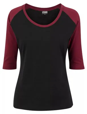 Produktbild von Urban Classics - Oberteil Raglanärmel für Damen 3/4 Ärmel TN890 (XS) (Schwarz/Burgunderrot)