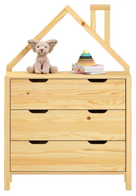Produktbild von Kommode ELANO in Hausform - Kiefer aus massivem Kiefernholz, 3 große Schubladen, Kinderzimmer Aufbewahrung, Kleiderschrank, Kinderzimmer möbel,  Schubladenkommode