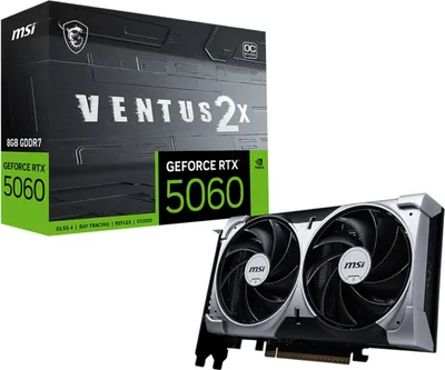 Obrázek produktu pro MSI GeForce RTX 5060 8G VENTUS 2X OC, GeForce RTX 5060, 8 GB, GDDR7, 128 bit, 7680 x 4320 px, PCI Express x16 5.0