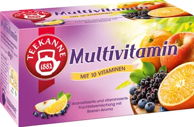 Produktbild von Teekanne Früchtetee Multivitamin mit 10 Vitaminen | 20 Teebeutel
