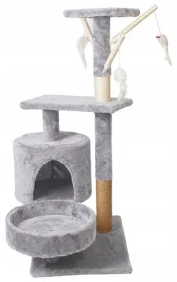 Obrázok produktu pre Škrabadlo pre mačku, stromové škrabadlo stĺpik sivé, 4 úrovne, 88 cm – domček, hračky