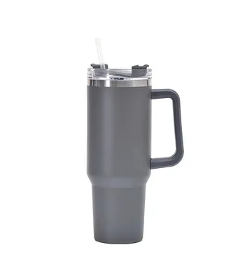Produktbild von Gordon G870 Thermosbecher mit Henkel und Strohhalm, Edelstahl, 1200 ml, dunkelgrau