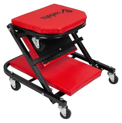 Immagine prodotto di Carrello sdraio per meccanico 2 in 1 con funzione sgabello, per officina con materassino, sotto auto professionale, lettino sottomacchina, pedana montaggio, riparazioni con ruote e poggiatesta, Redats