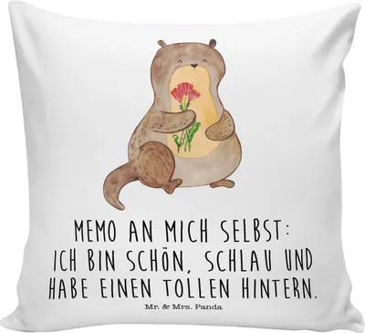 Produktbild von Mr. & Mrs. Panda kuschelkissen 40x40 Otter Blumenstrauß - Weiß - Geschenk, Positiv, Achtsamkeit, Süß, Selbstliebe, Kissen, Seeotter, Sofakissen, Polster, Dekokissen