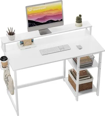 Image de Espace de travail compact avec bureau, rangements et support d'écran pour le télétravail