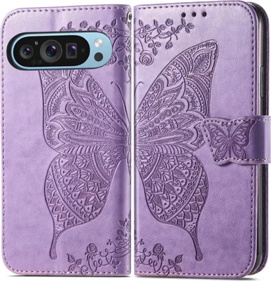 Produktbild von Mobigear Butterfly  Google Pixel 9 Hülle Klapphülle Geldbörse - Lila