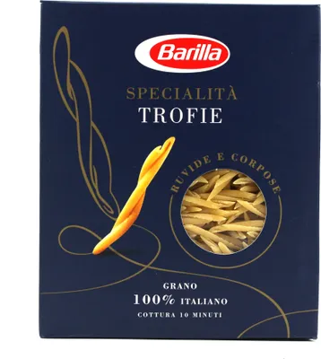 A box of Barilla Specialità Trofie pasta.