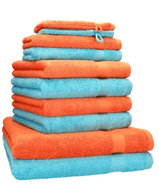 Produktbild von Betz 10-tlg. Handtuch-Set PREMIUM 2 Duschtücher 4 Handtücher 2 Gästetücher 2 Waschhandschuhe  Farbe:  orange & türkis