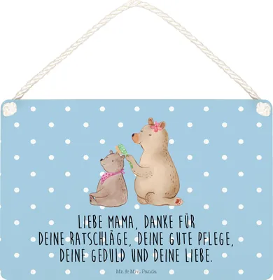 Produktbild von Mr. & Mrs. Panda Schild Bär Kind DIN A5 - Blau Pastell - Geschenk, Mama, Bären, Holzschild, holzbild, Türschild, Muttertag, Wandbild Holz, wandtafel