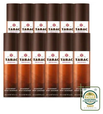 Image de 12 sprays déodorants anti-transpirants "Tabac Original", 200 ml - Pack économique - 12 pièces