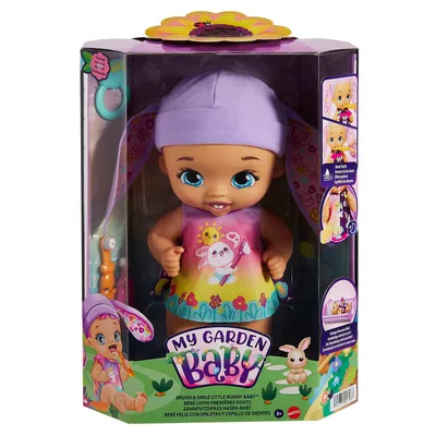 Produktbild von Bábika My Garden Baby Toothbrush Fun Bunny - Levanduľa (30 cm) s 3 doplnkami a oblečením 2 v 1, ružová čiapočka