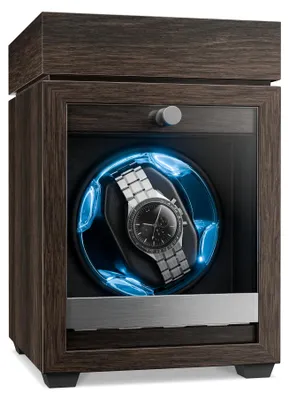 Image de Klarstein Remontoir de montre pour montres automatiques, remontoir de montre automatique pour 1 montre, avec porte en acrylique, LED bleues, remontoir de montre avec 4 réglages TPJ