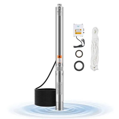 Produktbild von VEVOR Tiefbrunnenpumpe, 550W Ausgangsleistung, 65L/min Durchfluss, 64m Förderhöhe, mit 20m Kabel, externer Steuerkasten, Edelstahl-Wasserpumpe, IP68