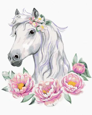 Obrázok produktu pre Zuty - Diamantové maľovanie - BIELÝ KÔN S PIVÓNIAMI, 40x50 cm, bez rámu a bez vypnutia plátna