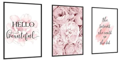 3er-Set inspirierende Zitate Wandkunst, gerahmt, 20x30 cm, Pfingstrosen