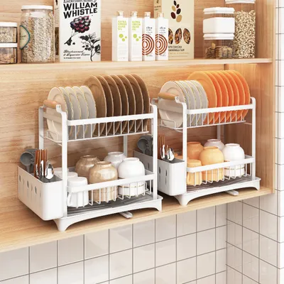 Produktbild von 2x Abtropfgestell Geschirrstaender Abtropfständer Geschirrkorb Dish Drying Rack Dish Drainer 42x26.5x38cm Weiß