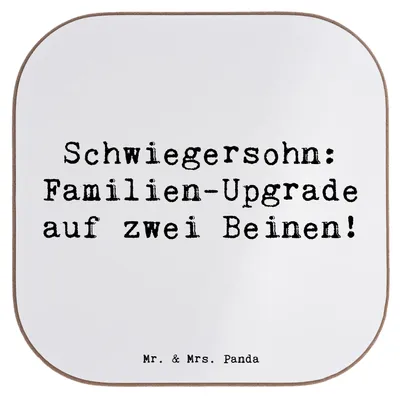 Produktbild von Mr. & Mrs. Panda Tischuntersetzer Spruch Schwiegersohn Upgrade - Weiß - Geschenk, gläseruntersetzer, Untersetzer Gläser, Familie, Familienleben, Schwiegereltern, Coaster