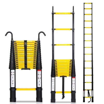 Produktbild von Clanmacy Teleskopleiter 4,4m mit haken Stehleiter Ausziehleiter Stabil Aluminium bis 150kg