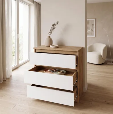 Image de Commode moderne à 3 tiroirs | Meuble d'appoint blanc | Commode à tiroirs 70 x 74,5 x 40 cm | Pour la chambre, le salon et le couloir, Wotan/Blanc