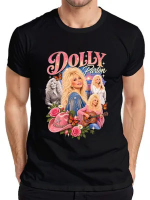 Produktbild von Dolly Parton Country Musik Sängerin Cowgirl Western Gitarre Retro Herren T-Shirt, Schwarz, M