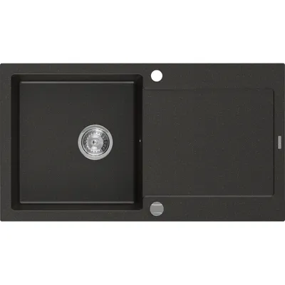 Obrázek produktu pro Mexen Leo 1-miskový granitový dřez s odkapávačem 900 x 500 mm, Černá/Zlatá kovová - 6501901010-75