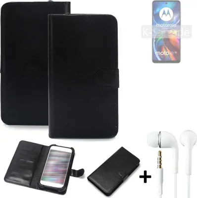 Produktbild von K-S-Trade Wallet Case Handyhülle kompatibel mit Motorola Moto E32 Schutzhülle Flip cover Flipstyle Tasche Hülle Flipcover Slim Bumper schwarz + in
