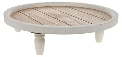 Produktbild von Deko Kerzen Tablett in Weiß - Shabby Chic Holz Teller - Rund