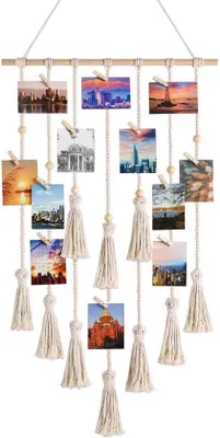 Obrázok produktu pre Boho-makramé fototapeta – tkaný nástenný koberec – bytová dekorácia – spálňa – fotolano – 30 sponiek – 108 x 43 cm