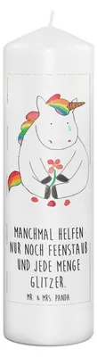 Produktbild von Mr. & Mrs. Panda Kerze Einhorn Traurig 29 x 8 cm XL - Weiß - Geschenk, Bedruckte, Wachskerze, Trauer, Einhörner, Freunde, Blume, Blockkerze, Stumpenkerze, Liebe, Unicorn