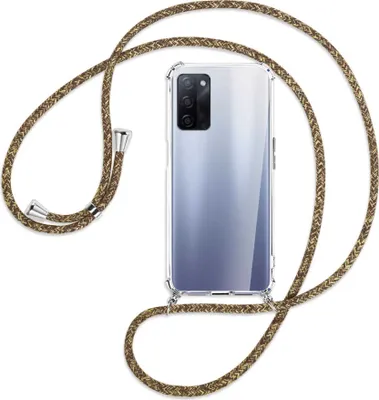 Produktbild von Handykette Backcover-Schutzhülle mit Band (Metall silberfarben) für Oppo A55 5G (PEMM00, PEMT00) - braun+beige