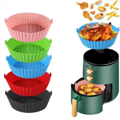 Immagine prodotto di Stampi in silicone per alimenti, set da 5 pezzi, 5 colori, adatti alla friggitrice ad aria, resistenti al calore, per torte e cottura al forno.