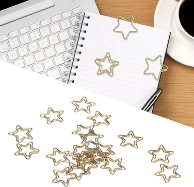 Produktbild von Büroklammern - 20 Stück Gold - sternförmige Mini-Klammern - Lesezeichen - Aktenmanager für Büro - Schule - Zuhause - Dekoration - 20 x 0.7 Zoll