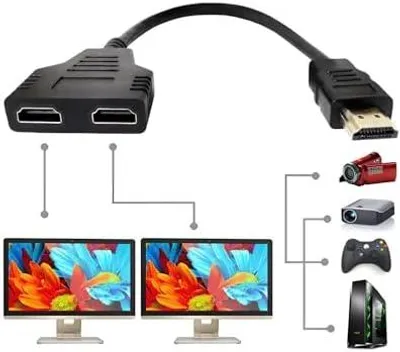 Produktbild von HDMI Splitter Adapter, 1080P HDMI Stecker auf Dual Buchse 1 auf 2 Wege Kabel Splitter Adapterkabel für HDTV LED LCD Monitor und Projektoren Unterstützt Gleichzeitige Anzeige Zwei Geräten