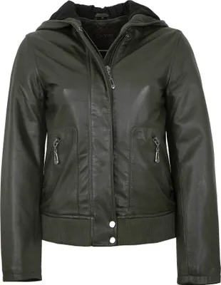 Produktbild von Existenz - Damen Lederjacke Blouson Kapuze Lammnappa khaki : 40