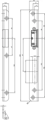 Produktbild von GU Winkelschließblech mit AT-Stück, 250 x 16,5 x 25 x 3mm verzinkt, links