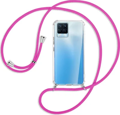 Produktbild von Handykette Backcover-Schutzhülle mit Band (Metall silberfarben) für Realme 8, Realme 8 Pro (6.4) - hot pink