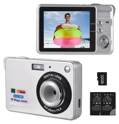 Obrázek produktu pro digitální fotoaparát 4K, videokamera, videokamera, 48 MP, 2,8" TFT displej, automatické ostření, 16x digitální zoom, funkce proti otřesům, detekce obličeje, nahrávání úsměvu, integrovaný blesk, se 2 bateriemi, 32 GB TF karta, festivalový vánoční dárek pro děti a mládež