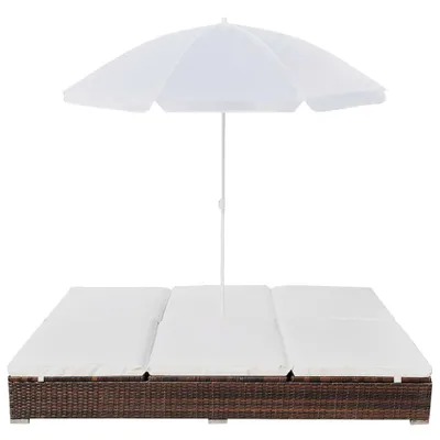 Immagine prodotto di Lettino Prendisole con Ombrellone in Polyrattan Marrone