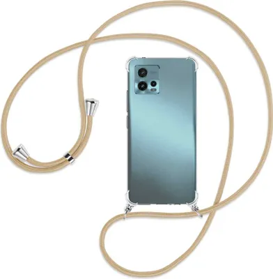 Produktbild von Handykette Backcover-Schutzhülle mit Band (Metall silberfarben) für Motorola Moto G72 (6.55'') - caramel