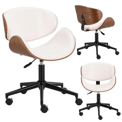 Image de Tabouret de beauté, tabouret de coiffure, chaise pivotante avec dossier réglable, blanc.