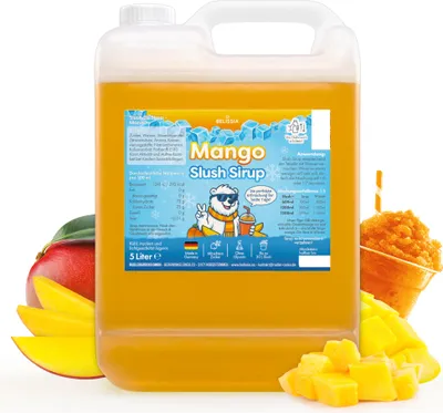 Produktbild von Belissia Slush Eis Sirup 5L Konzentrat | Mango Geschmack | sehr ergiebig in knalligen Farben (1:5) | Glycerin frei