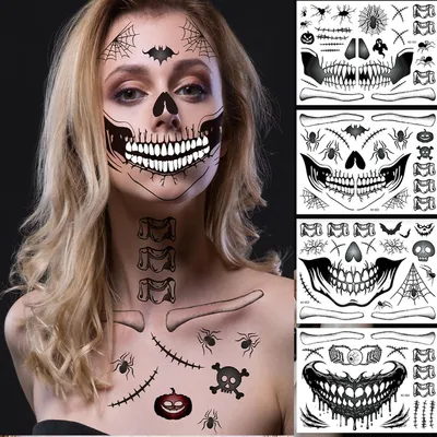 Produktbild von Halloween Tattoo Gesicht Narben Skelett Zombie Schminke Aufkleber