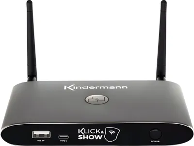 Produktbild von Kindermann KLICK & SHOW K-40 Base Unit, Drahtlos-Präsentationssystem, Transmitter nachrüstbar, Desktop, Graphit, Aluminium, 3840 x 2160 Pixel, 1280 x 720 (HD 720), 1920 x 1080 (HD 1080), 3840 x 2160, 720p, 1080p, 2160p
