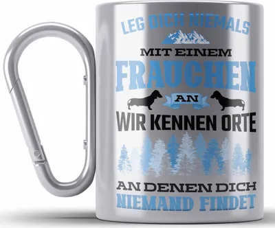 Produktbild von Trendation - Frauchen Edelstahl Tasse Karabiner Geschenk Lustig Spruch Hundebesitzerin Geschenke Hund (Silber)