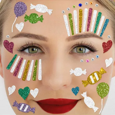 Produktbild von Glitter Face Tattoo Clown Bunt Gesicht Schminke für Karneval Fasching Party