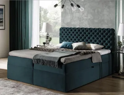 Obrázek produktu pro Čalouněná postel 200x200 CLARITA - modrozelená + topper